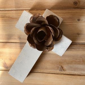 Hand Made Metal Rose On Distressed Cross